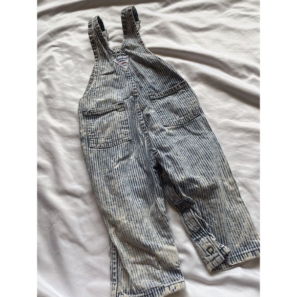 Oshkosh Vintage Train Railroad Overalls Acid Wash Striped Vestbak 24 Mo USA - Picture 7 of 14